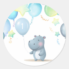 Hippo Verjaardag zacht blauw Ronde Sticker