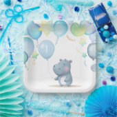 Hippo Verjaardag zachte blauwe eenvoudige servette Papieren Bordje (Feest)