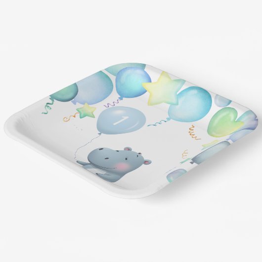 Hippo Verjaardag zachte blauwe eenvoudige servette Papieren Bordje (Gebogen)