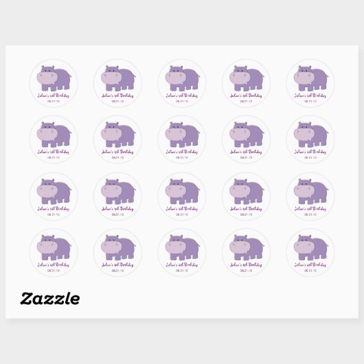 Hippo Verjaardagscupcake Topper Stickers (Vel)
