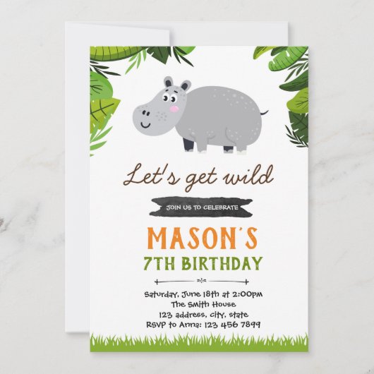 Hippo verjaardagsfeest uitnodiging (Voorkant)