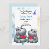 Hippo verjaardagsfeestje Watermeloen uitnodiging (Voorkant / Achterkant)