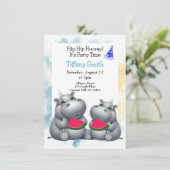Hippo verjaardagsfeestje Watermeloen uitnodiging (Staand voorkant)