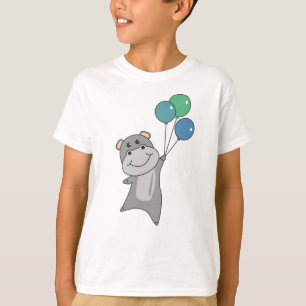 Hippo vliegt met ballonnen en zoete dieren voor t-shirt