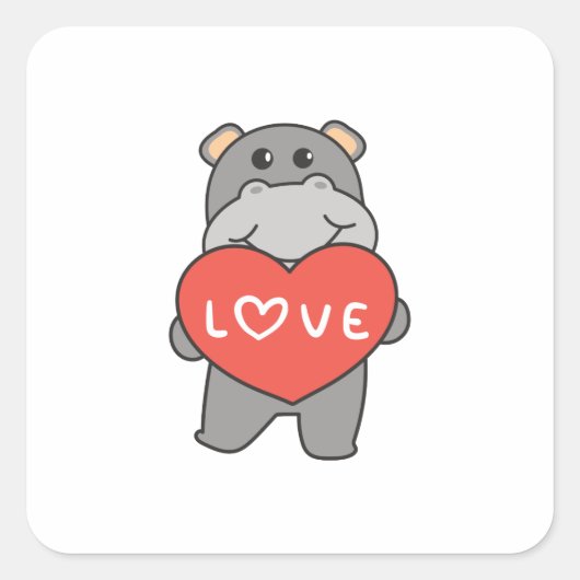 Hippo voor Valentijnsdag kalveren met hart Vierkante Sticker (Voorkant)