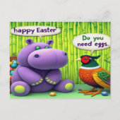 Hippo vraagt aan Pheasant: Easter Egg Quest Feestdagenkaart (Voorkant)