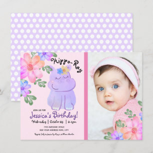 Hippo Waterverf Birthday Girly Floral Kaart