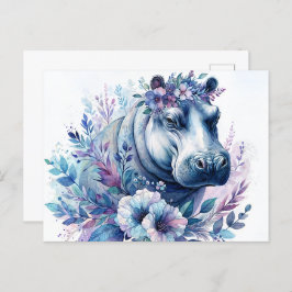 Hippo Waterverf Floral Art Briefkaart