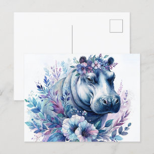 Hippo Waterverf Floral Art Briefkaart