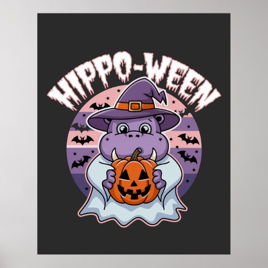 Hippo-ween Spooky Halloween Moo Deng Hippo Ghost Poster (Voorkant)