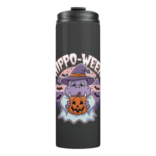 Hippo-ween Spooky Halloween Moo Deng Hippo Ghost Thermosbeker (Voorkant)