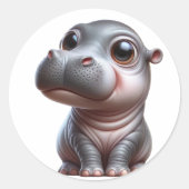 Hippo Whimsy Schattige Cartoon Hippo Karakter Post Ronde Sticker (Voorkant)