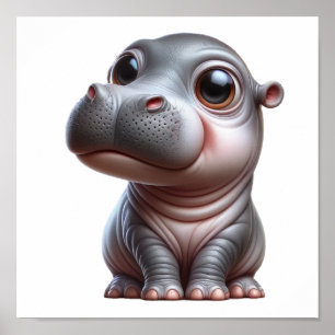 Hippo Whimsy Schattige Cartoon Hippo Karakter Poster