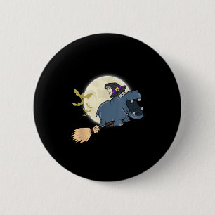Hippo Witch Pet Riding Broom Stick Zoo Dierenliefd Ronde Button 5,7 Cm