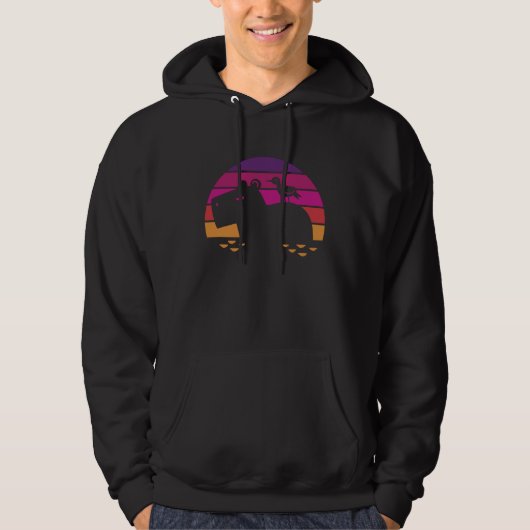 Hippo with bird on the back colourful rainbow mot hoodie (Voorkant)
