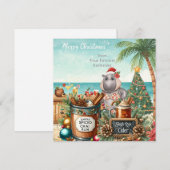Hippo with Christmas Cocktail Party Greeting Card  Feestdagenkaart (Voorkant / Achterkant)