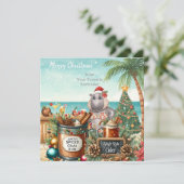 Hippo with Christmas Cocktail Party Greeting Card  Feestdagenkaart (Staand voorkant)