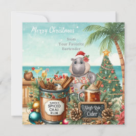 Hippo with Christmas Cocktail Party Greeting Card Feestdagenkaart