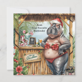 Hippo with Christmas Cocktail Party Greeting Card Feestdagenkaart