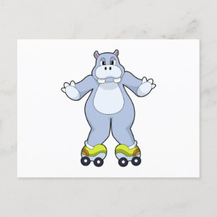 Hippo with Roller skates Briefkaart