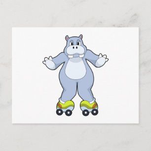 Hippo with Roller skates Briefkaart