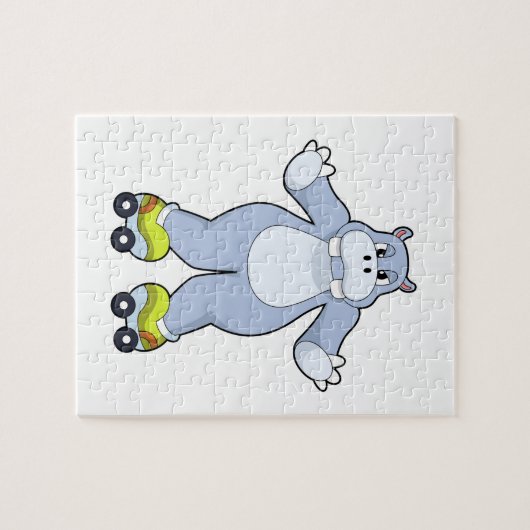 Hippo with Roller skates Legpuzzel (Horizontaal)