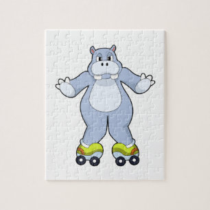 Hippo with Roller skates Legpuzzel