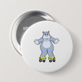Hippo with Roller skates Ronde Button 7,6 Cm (Voorkant /achterkant)