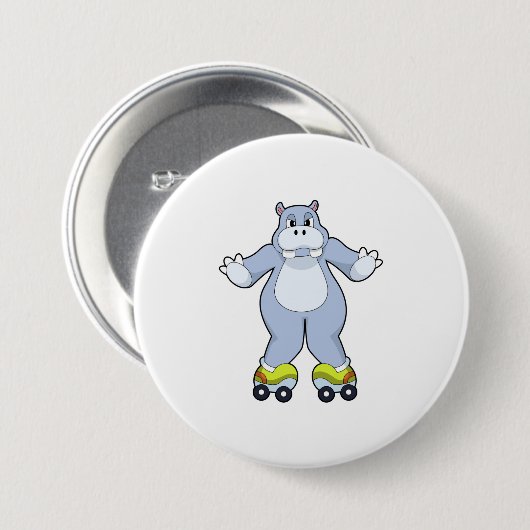 Hippo with Roller skates Ronde Button 7,6 Cm (Voorkant /achterkant)