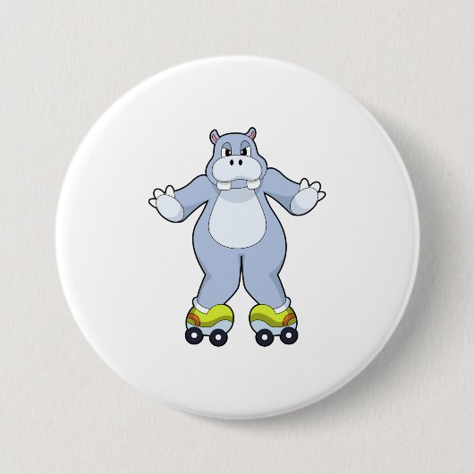 Hippo with Roller skates Ronde Button 7,6 Cm (Voorkant)