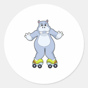 Hippo with Roller skates Ronde Sticker
