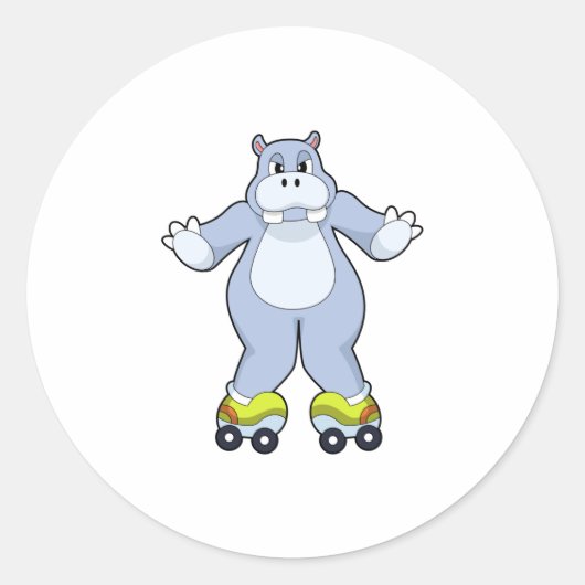 Hippo with Roller skates Ronde Sticker (Voorkant)