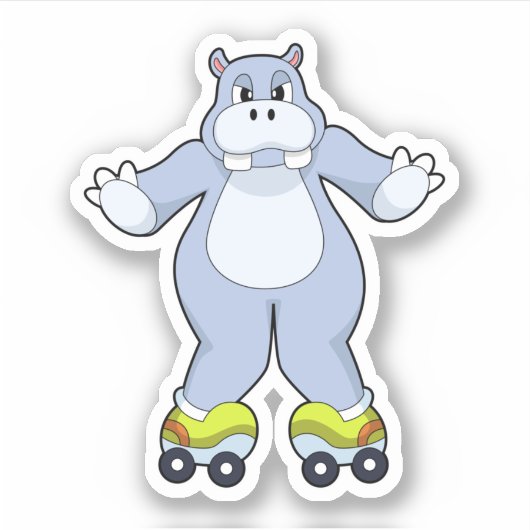Hippo with Roller skates Sticker (Voorkant)