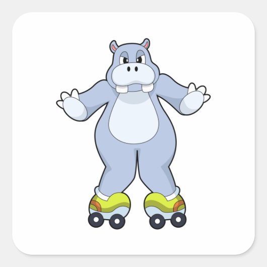 Hippo with Roller skates Vierkante Sticker (Voorkant)
