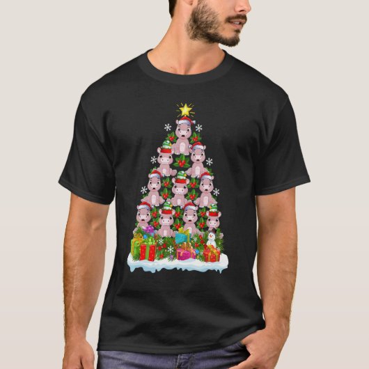 Hippo  Xmas Holiday  Hippopotamus Christmas Tree T-shirt (Voorkant)