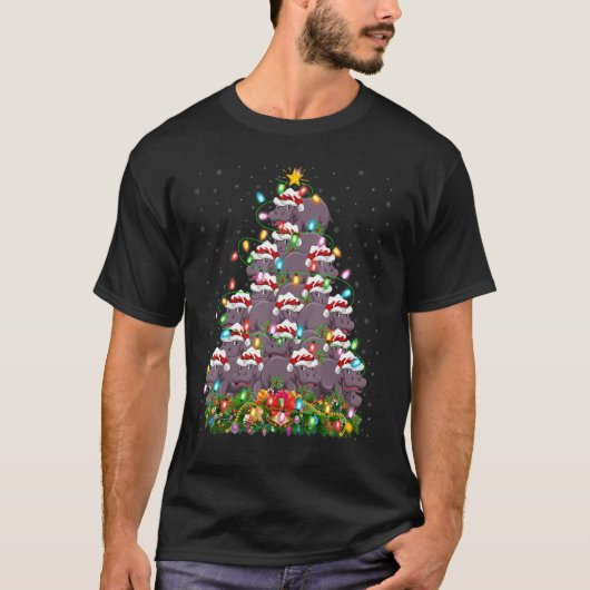 Hippo Xmas lights Santa Hippopotamus Kerstmis T-shirt (Voorkant)