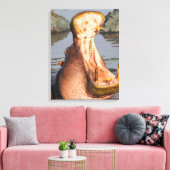 Hippo yawning, Tanzania Canvas Afdruk (Insitu (Woonkamer))