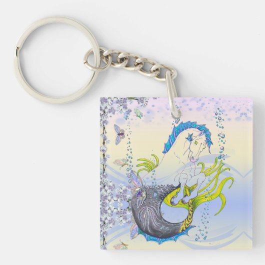 Hippocampus (schedel) met blauw/paars/beige) sleutelhanger (voorkant)