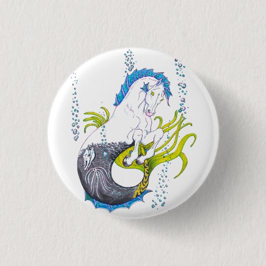 Hippocampus (schedel) ronde button 3,2 cm (Voorkant)