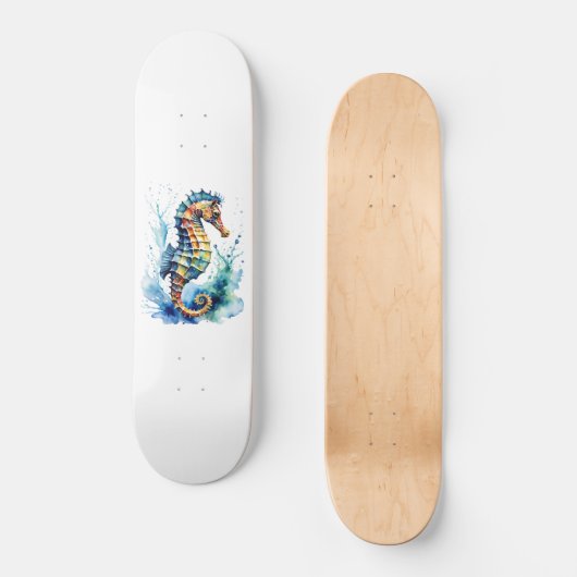 Hippocampus Waterverf Persoonlijk Skateboard (Voorkant)