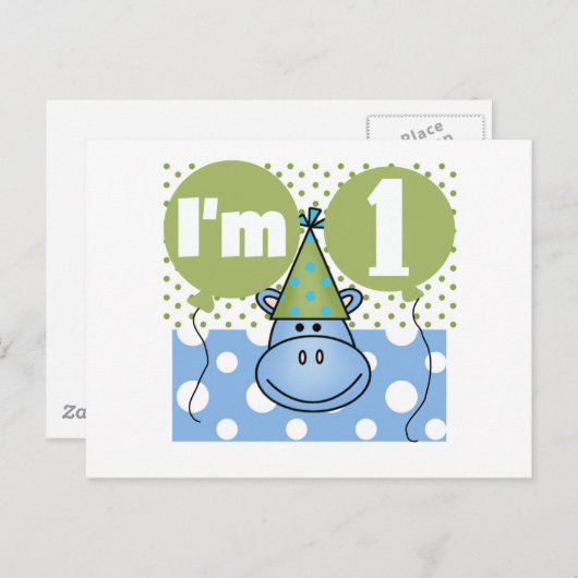 Hippopotamus 1e Verjaardag Tshirts en geschenken Briefkaart (Voorkant / Achterkant)