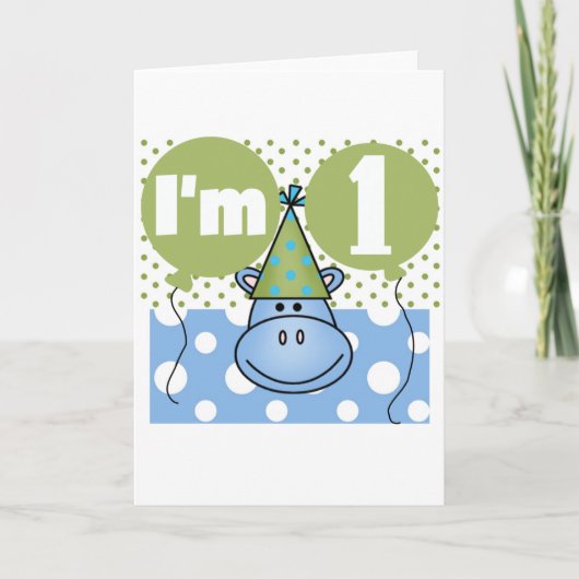 Hippopotamus 1e Verjaardag Tshirts en geschenken Kaart (Voorkant)