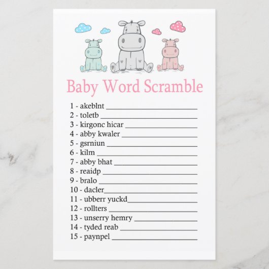 Hippopotamus Baby word scramble game (Voorkant)