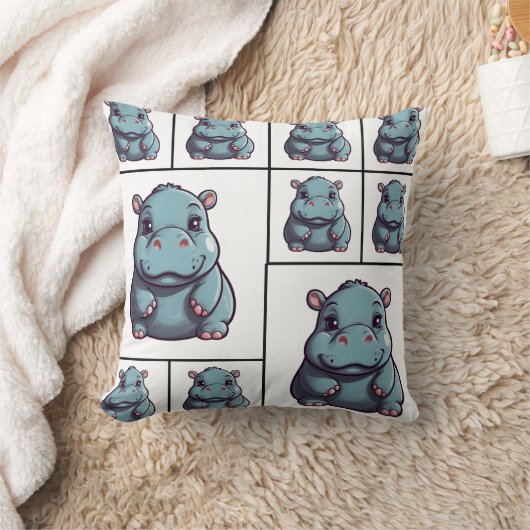 Hippopotamus Blauwe print Kussen (Deken)