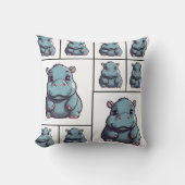 Hippopotamus Blauwe print Kussen (Voorkant)