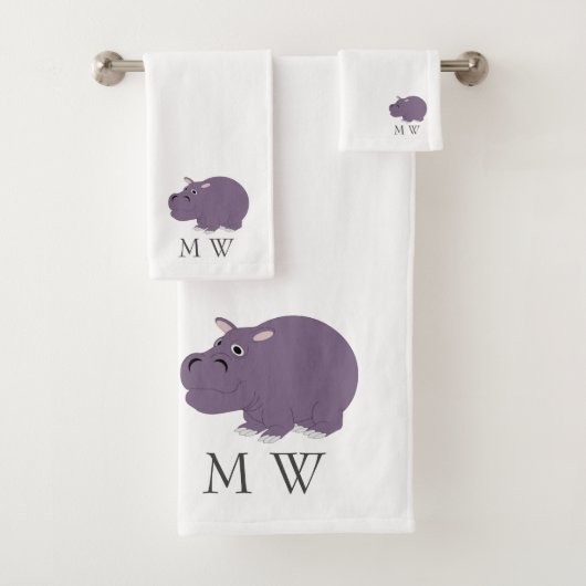 Hippopotamus Design Monogrammed Bad Handdoek (Insitu)