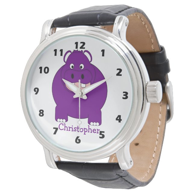 Hippopotamus Design Personalised Horloge (Gekanteld)