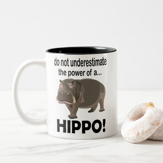 Hippopotamus Dier Grappig Hippo Tweekleurige Koffiemok (Met donut)