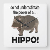 Hippopotamus Dier Grappig Hippo Vierkante Klok (Voorkant)