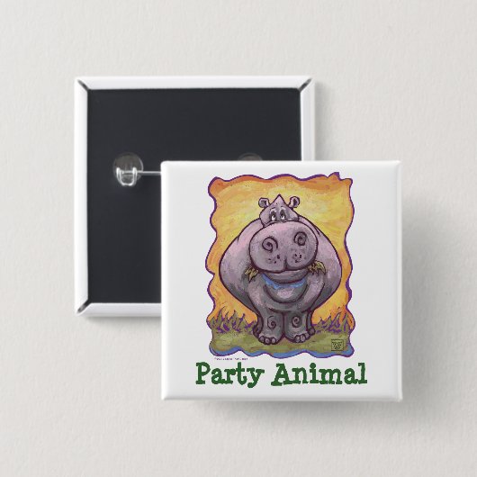 Hippopotamus-dier Vierkante Button 5,1 Cm (Voorkant /achterkant)